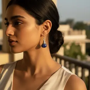 "Chic Silver Lapis Lazuli <b>Drop</b> <b>Earrings</b> for Women's <b>Fashion</b> Jewelry" - Product Image 3