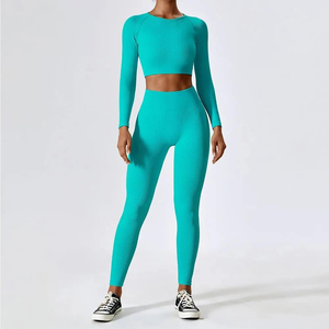 Ropa deportiva para mujer, conjunto de Yoga, ropa deportiva, ropa de gimnasio, mallas de cintura alta de manga larga para Fitness, trajes deportivos para mujer - Product Image 2