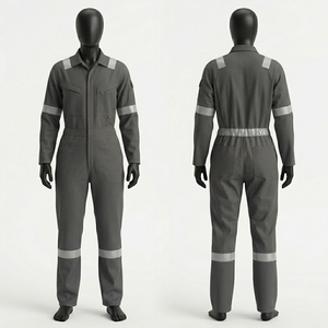 Overol de Seguridad Industrial Gris para Mujer, de Polialgodón de 260 GSM, con Cinta Reflectante y Logotipo Bordado Personalizado - Product Image 1