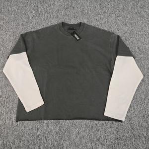 Custom Heavyweight Washed Distressed Patchwork Embroidery Double Layer <b>Long</b> <b>Sleeve</b> <b>T</b>-<b>shirt</b> Cotton Boxy Rhinestone tShirt for <b>Men</b> - Product Image 5