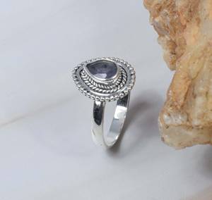 Minimalist Classic Design Sterling Silver Bezel Set Blue Lolite Pear Shape Gemstone <b>Ring</b> for Women Wedding <b>Engagement</b> Jewelry - Product Image 2