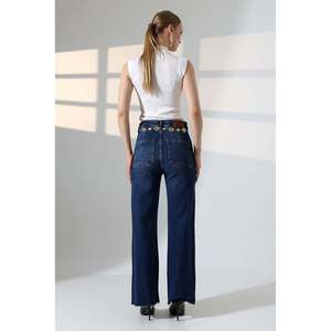 Jean Palazzo avec détail poche décorative 1710 - Denim bleu foncé - Product Image 4
