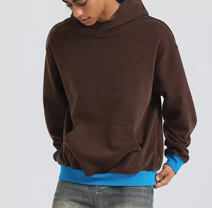 Venta al por mayor logotipo personalizado de lana gruesa sudaderas con capucha de gran tamaño de peso pesado acanalado puños dobladillo contraste ropa de calle para la impresión digital de invierno - Product Image 2