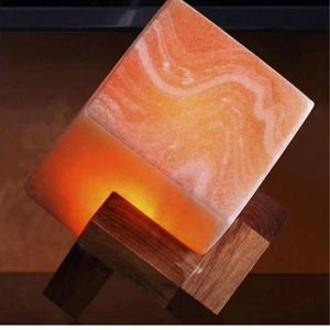 Luxury Hand-Carved Square Shape Himalayan <b>Rock</b> Salt <b>Lamp</b> with Elegant Wooden Stand for Wellness Ambiance - Product Image 4