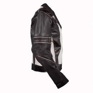 Biker Style Men's White/Black Genuine Cowhide Leather Racing Motorbike Jacket CE Armoured Protections Motorcycle Jacket For Men - Product Image 2