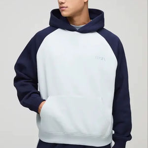 Sweat-shirt à capuche raglan bicolore brodé 2025, surdimensionné pour homme, hiver, lourd, 100% coton, respirant, designs personnalisés spéciaux - Product Image 1