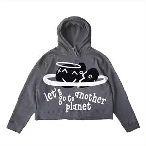 Streetwear en coton à quantité minimale de commande basse, sweat à capuche à impression bouffante vierge, sweat à capuche personnalisé avec bords coupés, vente en gros - Product Image 6