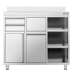 ตู้เก็บของสเตนเลสสตีลสำหรับเครื่องชงกาแฟ พร้อมท็อปครัว - ขนาด 1200x600 มม. - ประตูบานพับ - แบบตั้งพื้น - Product Image 5