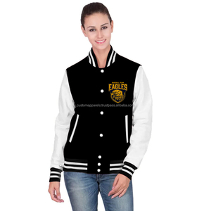 Custom Cotton Fleece Varsity <b>Jacket</b> for <b>Women</b> <b>Lightweight</b> Embroidered Bomber Style Outerwear - Product Image 1