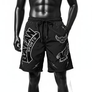 กางเกงว่ายน้ำชายผ้าไมโครไฟเบอร์โพลีเอสเตอร์ 140 GSM สีดำเข้ม พร้อมโลโก้แบบรีดร้อน ประดับคริสตัล ดีไซน์สั่งทำพิเศษ - Product Image 1