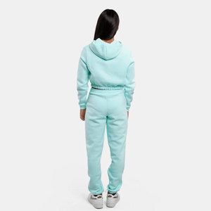 Ensemble 2 pièces vintage en toile imprimée personnalisée style streetwear pour femme : crop top et sweat à capuche zippé boutonné longueur genou - Product Image 2