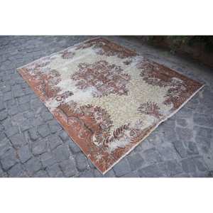 Vintage 5 X 6.4ft tapis turc Beige marron classique grande surface Rectangle Patchwork Design laine jonc de mer Latex pour couloir chambre - Product Image 3