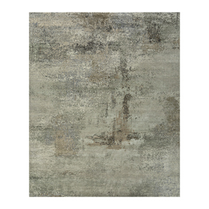 Alfombra Kavi Verde de Lana y Seda de Bambú Anudada a Mano, Colección Afterglow, Patrón Abstracto para Uso Doméstico, Eskm-03 - Product Image 1