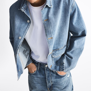 Chaqueta Vaquera Clásica Personalizada Estilo Y2K, Chaqueta Azul Lavada con Cuello, Ropa Exterior para Hombre con Bolsillo - Product Image 6