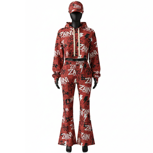 Chándal de Forro Polar de Poliéster de Alta Calidad para Mujer, 280 GSM, Cálido, Transpirable, Rojo, Estampado Completo, Logotipo Personalizado, Tallas Grandes - Product Image 1