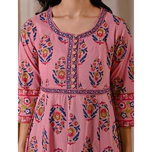 Pink <b>Boho</b>-Elegant Butta Block Printed Cotton <b>Dress</b> Casual Office Lady <b>Summer</b> Sexy with Breathable Buttons Natural Waistline - Product Image 2