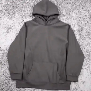 Custom Heavyweight <b>Fleece</b> Hoodie <b>Mens</b> Plain Dark <b>Grey</b> Oversized Pullover Hooded Sweatshirt Blank No String Pocket Hoodie - Product Image 5