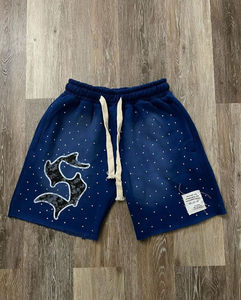 Shorts pour hommes personnalisés strass sérigraphie Logo poche lavage à l'acide Vintage hommes Shorts sueur coton français Shorts coton court - Product Image 2
