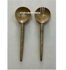 Ustensile de cuisine pour servir les couverts à salade cuillère et fourchette serveur à salade vente chaude manguier bois blanc manche en marbre - Product Image 2