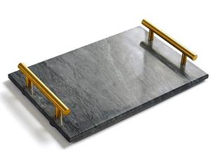 Bandeja de servicio de mármol blanco con asas, diseño de mármol en forma de rectángulo, bandeja de mármol decorativa para el hogar, boda, restaurante, decoración - Product Image 2
