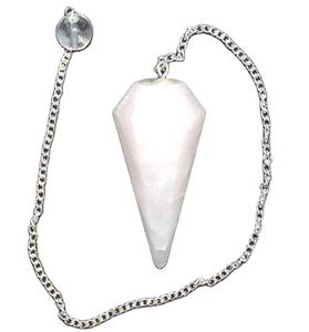 Péndulos facetados de cuarzo rosa con cadena, 6 unidades - Product Image 1