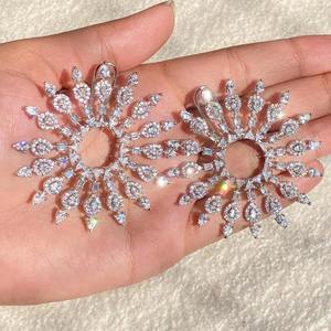 <b>Silver</b> Sunburst Moissanite <b>Earrings</b> <b>Big</b> Bold Fashion Statement Jewelry Elegant Round Cut Sparkling <b>Earrings</b> For Women - Product Image 4