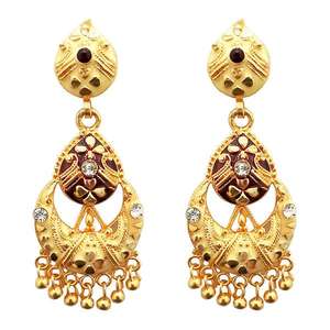 Kriaa Vintage Drop Boucles d'oreilles 1311768 Or Jaune Plaqué Meenakari Dangler Bell Forme Tassel Motif Shell Diamant Accentué - Product Image 1
