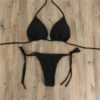 Sexy Vrouwen String Effen Kleur Bikini Set Zij Halter Stropdas Badpak Dames Split Strap Verstelbare Badmode Strandkleding Snel Droog 2025