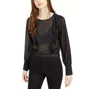 Maglia Nera da Donna Bar III con Maniche a Blouson con Volant e Dettagli Metallici, Taglia Media - Product Image 1