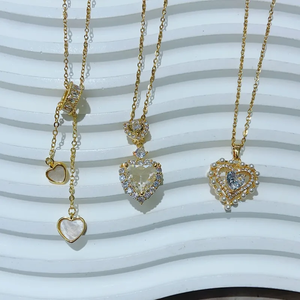 Collar de Moda con Colgante de Corazón de Nácar y Circonita, Chapado en Oro de 18K, Acero Inoxidable 304, para Uso Diario - Product Image 2