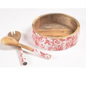 Tazón de Madera de Mango con Diseño Tallado a Mano, Tazón con Adhesivo de Flores Impresas, Decoración de Mesa de Comedor, Elegante Plato para Servir a un Precio Asequible - Product Image 5