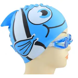 Wholesale Print Swim Caps Customize With Logo Fish Swimming Caps Silicone Custom For Kids Swimming Cap