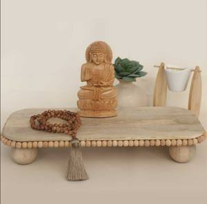 Plateau de service en bois poli rectangulaire fabriqué à la main avec 3 bols en bois avec motif multi-émail pour servir la décoration intérieure - Product Image 2