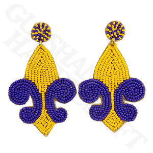 Handmade Cajun Christmas Fleur De Lis Beaded <b>Earrings</b> Festive <b>Red</b> Green Gold Jewelry Holiday Parties <b>Drop</b> Style Fashion Inspired - Product Image 3