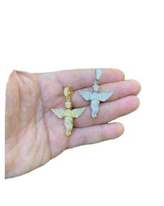 Colgante de Ángel Bebé de Moissanita para Hombre y Mujer, Plata de Ley 925 Sólida, Diseño de Manos en Oración de Querubín, Acabado en Rodio o Oro de 14K - Product Image 3