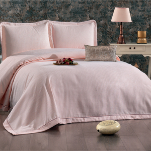 Guzide EVITA Classic 4-Piece Striped Salmon 100% Chenille Woven Anti-Dust Mite Anti Pull Washable King Size <b>Bedspread</b> <b>Set</b> Home - Product Image 1