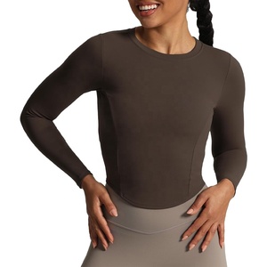 T-shirt à manches longues pour femmes, haut court rembourré pour entraînement à la palangre, yoga, sport, vente en gros - Product Image 1