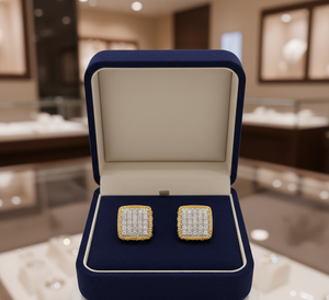 ต่างหูแบบติดหูทรงสี่เหลี่ยมประดับเพชรสองสีที่หรูหรา - เครื่องประดับแฟชั่นสำหรับผู้หญิงคุณภาพสูง - Product Image 3