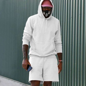 Ensemble court pour homme en molleton épais avec sweat à capuche coupe ample et short délavé, style streetwear personnalisé, basiques unis, coupe-vent et imperméable - Product Image 6