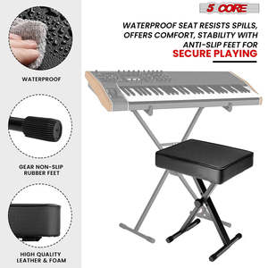 5 Core Keyboard Stand Piano Bench Combo Adjustable Key Board Stands 3" <b>Padded</b> Musician <b>Chair</b> Set - Product Image 5