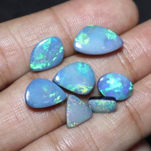 Australian Opal Doublet Cabochon Smooth Cut Blue <b>Fire</b> Opal <b>7</b>-Piece Natural Bead Silver Gemstone Jewelry Loose Gemstones - Product Image 4