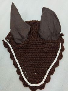<b>Fly</b> Veil Ear Bonnet Hood <b>Net</b> Breathable Cotton Horse <b>Fly</b> Ear Cap Colour Brown - Product Image 5
