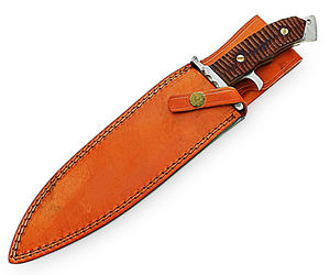 Venta al por mayor personalizado OEM ODM fábrica de cubiertos hecho a mano Damasco acero caza y cuchillo Bowie Tang completo Funda de cuero afilado - Product Image 5