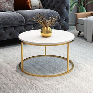 Modern Round Metal <b>Coffee</b> <b>Table</b> with Gold Legs for Small Spaces-Movable Easy Assembly Durable - Product Image 2