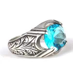 925 Sterling Silver Men's <b>Ring</b> Oval Cut Aquamarine Stone Rhodium Plated Gemstone <b>Ring</b> for Everyday Wear Fine Jewelry IGI - Product Image 2