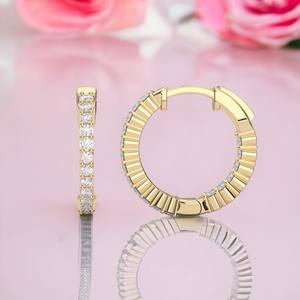 ต่างหูห่วงสีทอง14K ประกายเพชรโมอิสทรงกลม1.00Ct ที่มีความซับซ้อน - Product Image 1