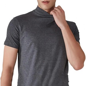 T-shirt d'été décontracté à manches courtes pour hommes Col roulé Coupe régulière Couleur solide Élastique Pull fin Respirant 100% Coton - Product Image 3