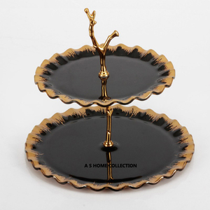 Set <b>of</b> 2 Two Tier Metal And Wood Cake Stand Advantageous Design Round Shape Dates Cake Server At Good Price - Product Image 6