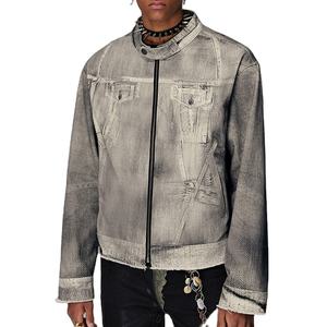 Chaqueta Vaquera Blanca con Estampado Vintage Desgastado, Estilo Casual para Hombre, con Logotipo Personalizado, Botones de Alta Calidad y Bordado - Product Image 1