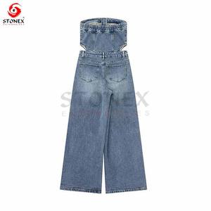 Ropa de mujer 2023 nueva moda Mono vaquero hueco sin tirantes Retro cintura alta cremallera mamelucos - Product Image 2